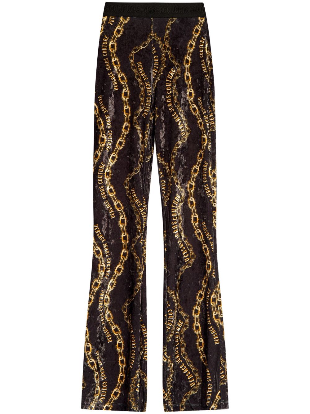 Versace Jeans Couture 搭链印花喇叭打底裤 - 黑色