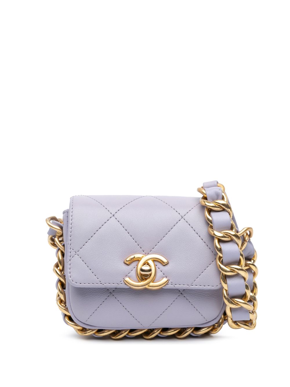 CHANEL Pre-Owned Framing Chain Flap 迷你绗缝小牛皮斜挎包（2021-2024年典藏款） - 紫色