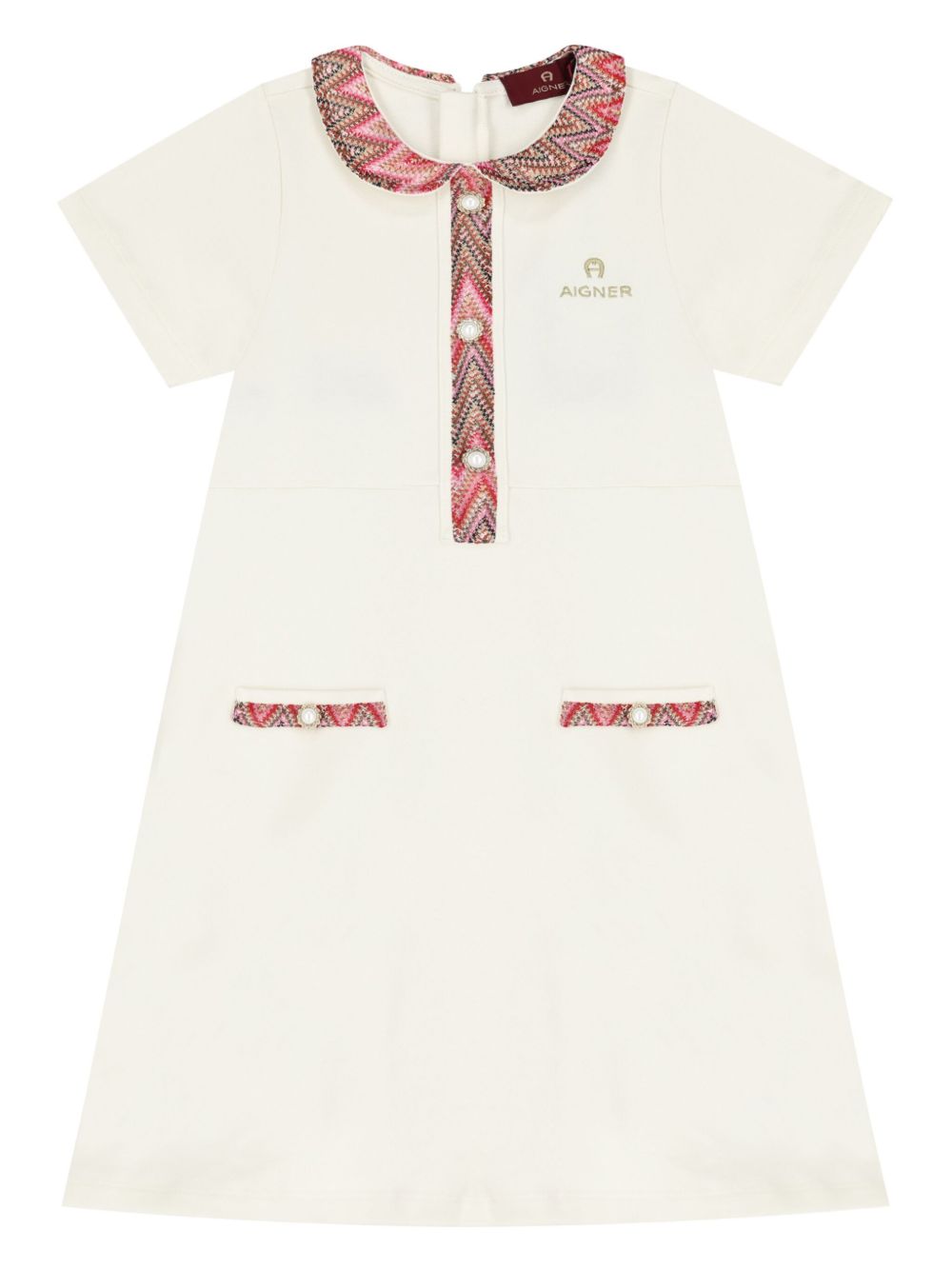 Aigner Kids 刺绣对比边饰polo领连衣裙 - 白色