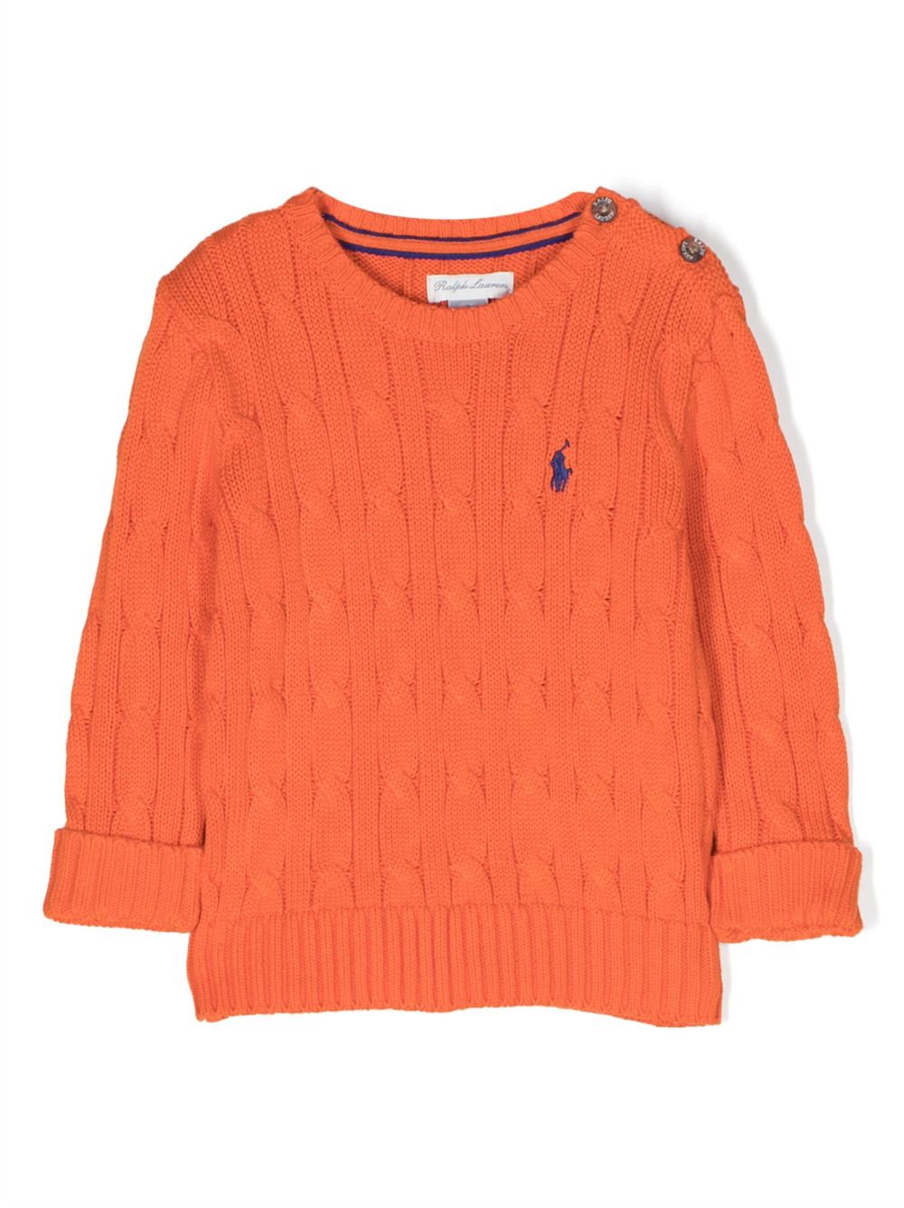 POLO RALPH LAUREN KIDS Polo-Pony 贴花粗绞花针织毛衣 - 橘色
