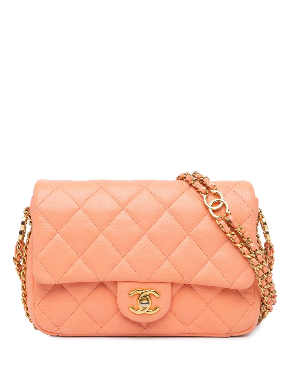 CHANEL Pre-Owned Caviar CC You Flap 绗缝迷你斜挎包（2021-2023年典藏款） - 橘色