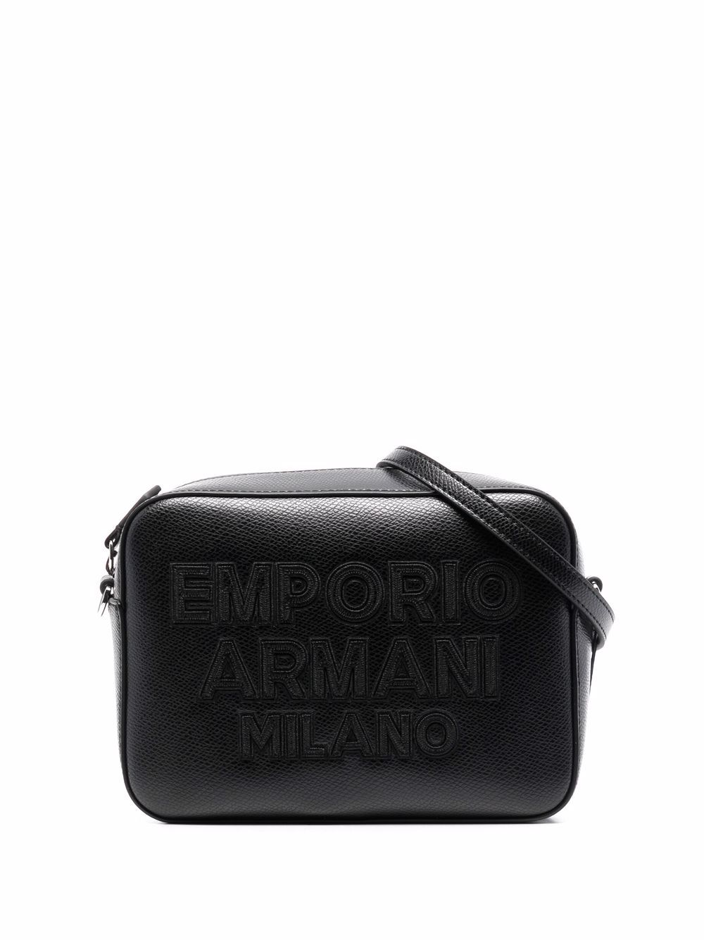 Emporio Armani logo压纹斜挎包 - 黑色