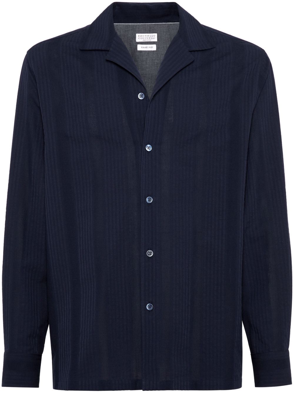 Brunello Cucinelli 提花条纹棉衬衫 - 蓝色