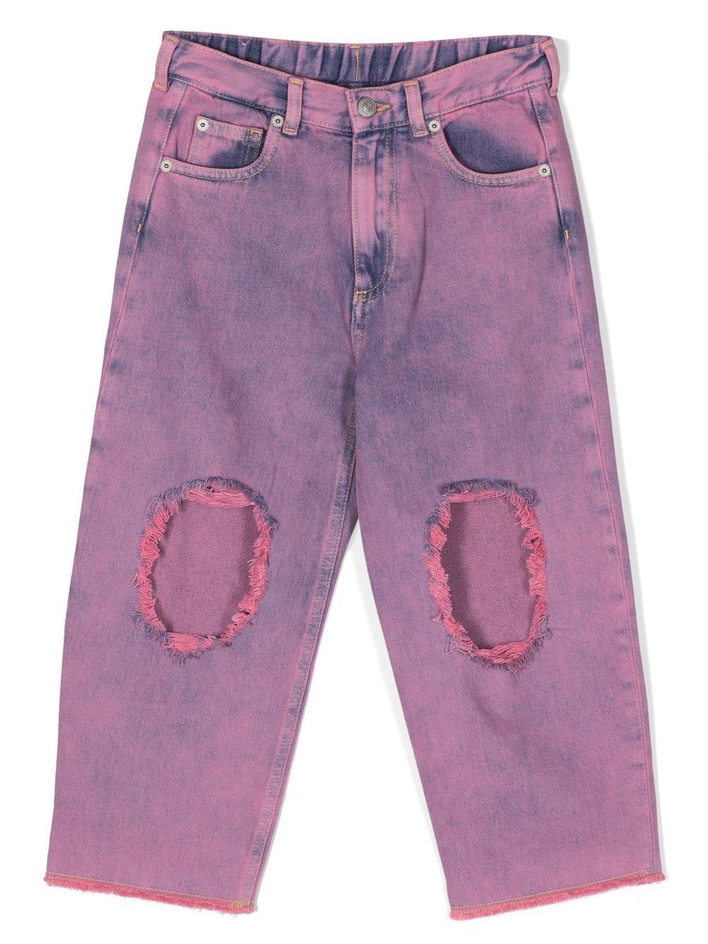 MM6 Maison Margiela Kids 撕裂效果细节直筒牛仔裤 - 粉色