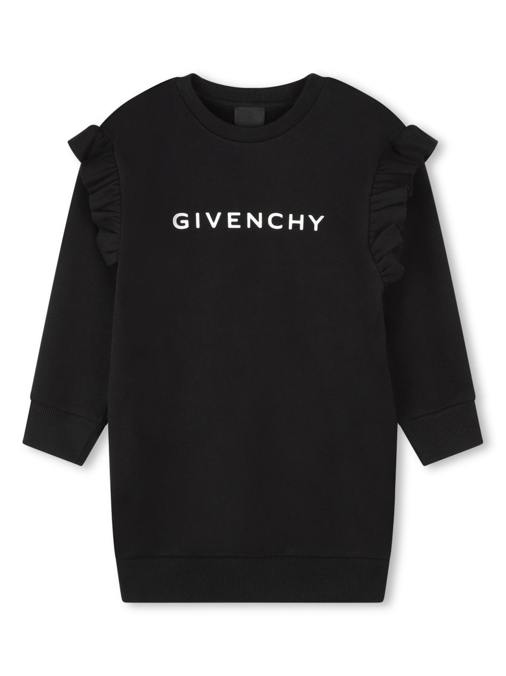 Givenchy Kids logo印花荷叶边饰连衣裙 - 黑色