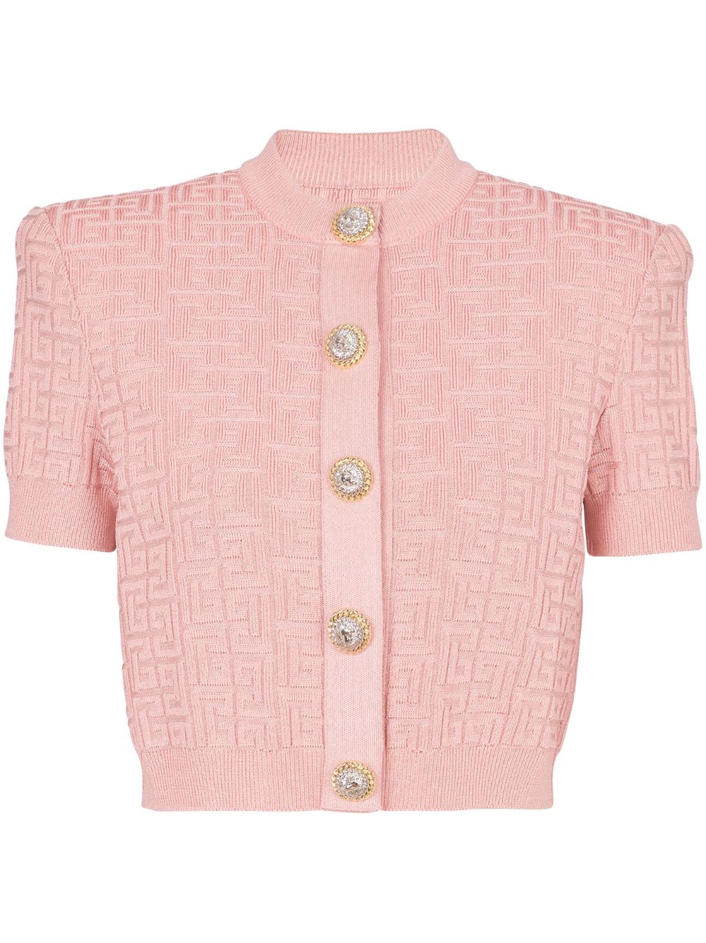 Balmain PB 嵌花短袖开衫 - 粉色