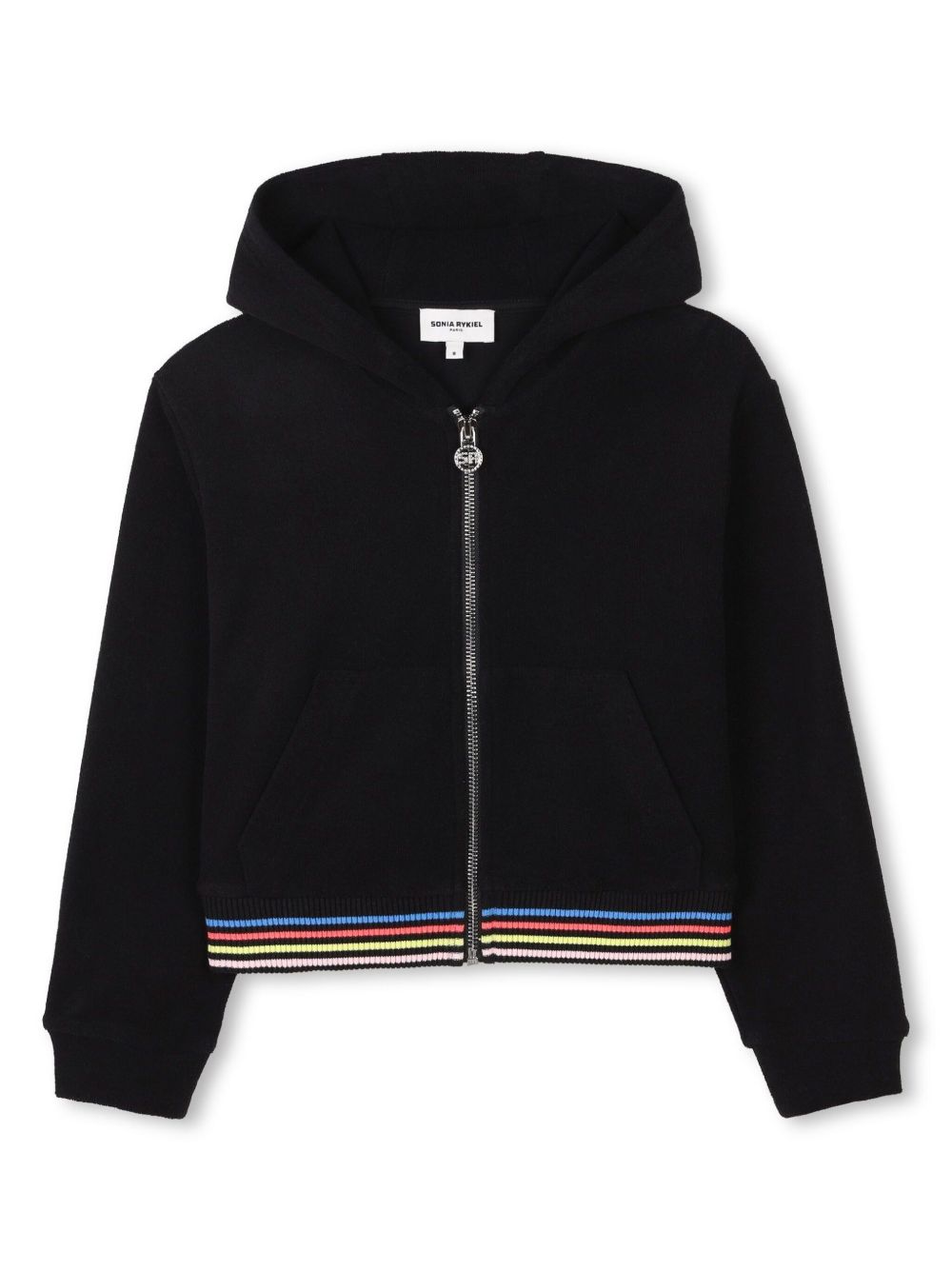 SONIA RYKIEL ENFANT 条纹细节拉链连帽衫 - 黑色