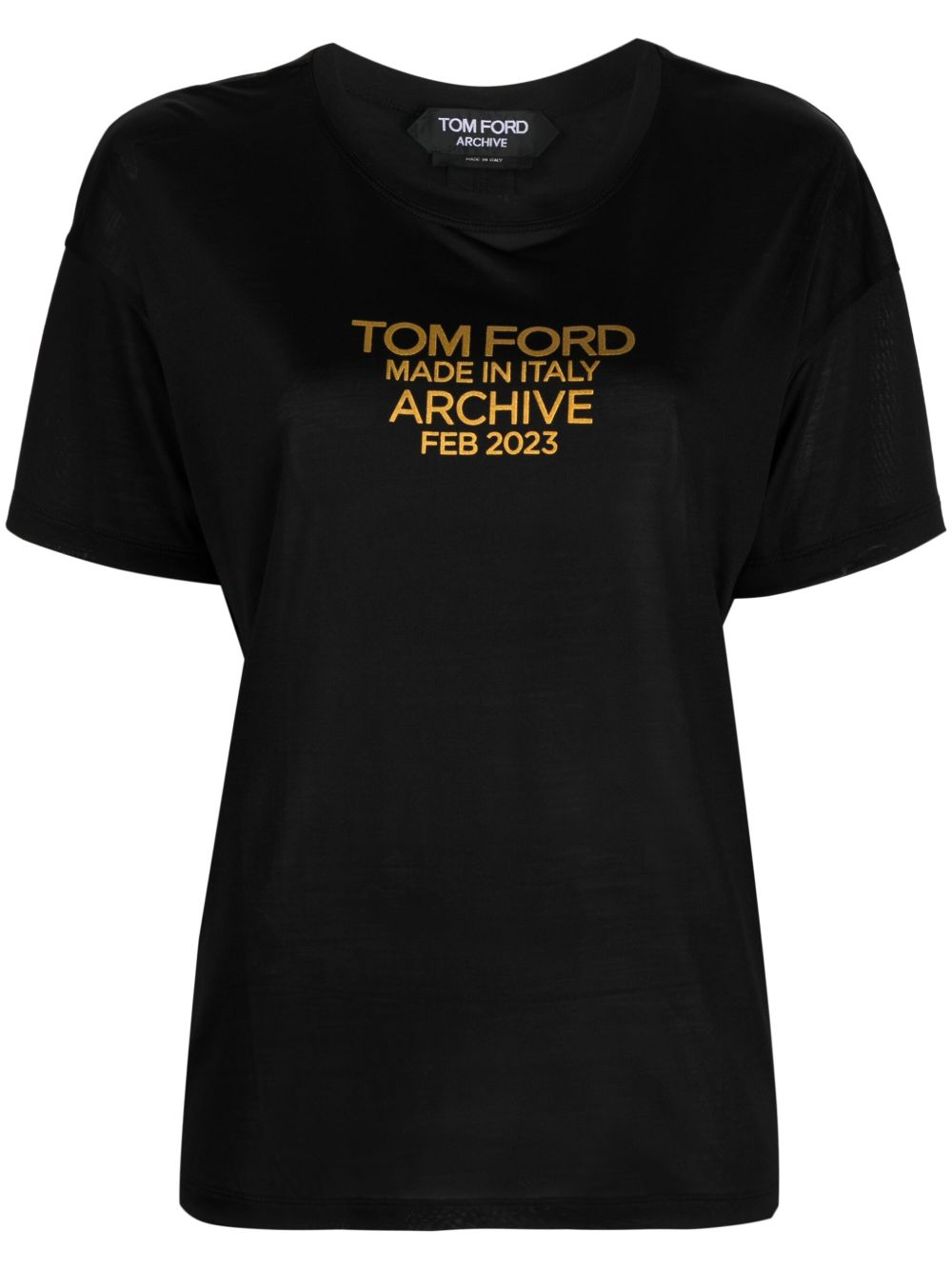 TOM FORD logo印花真丝T恤 - 黑色