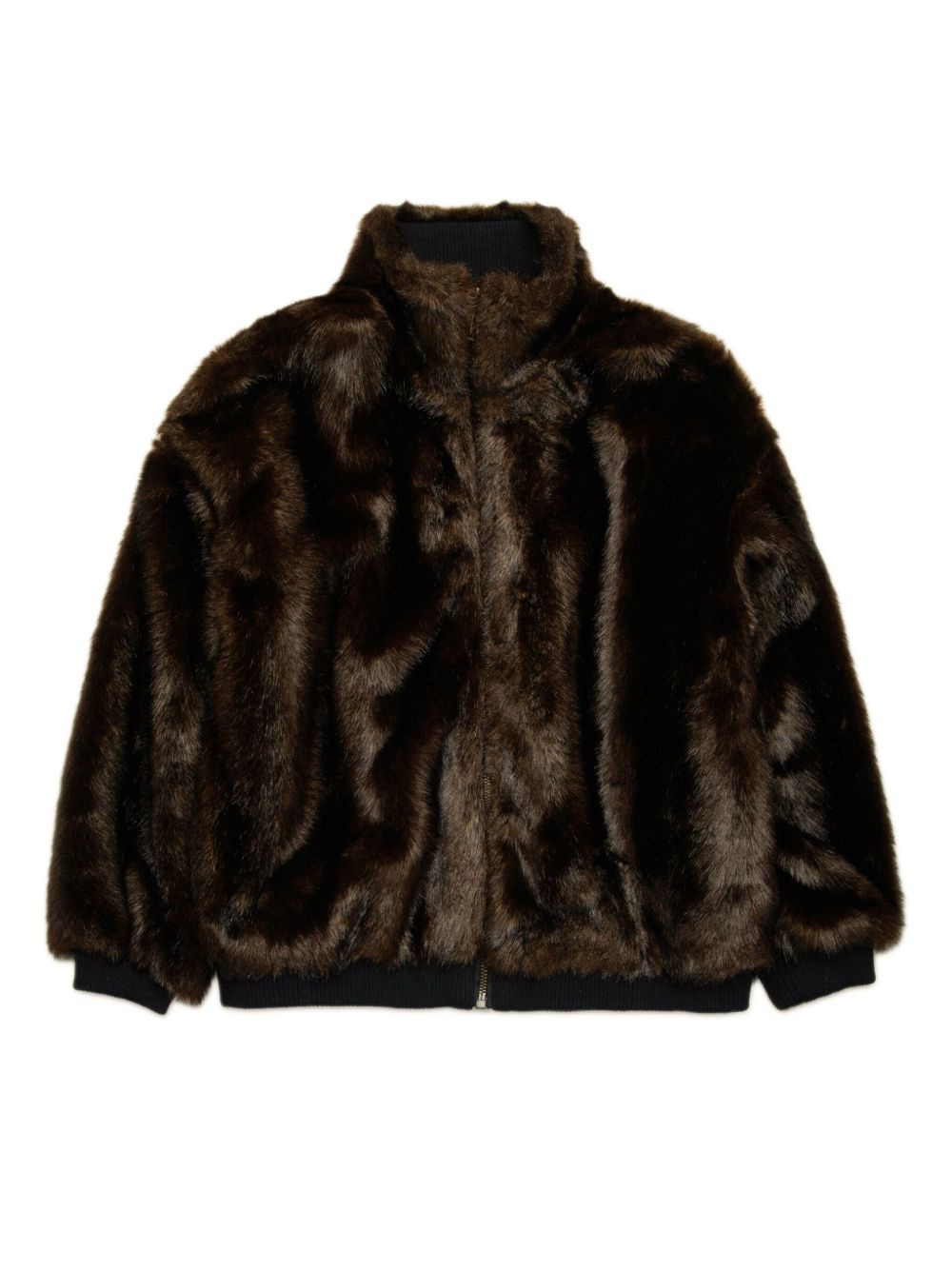 DSQUARED2 KIDS logo贴花人造皮草夹克 - 褐色