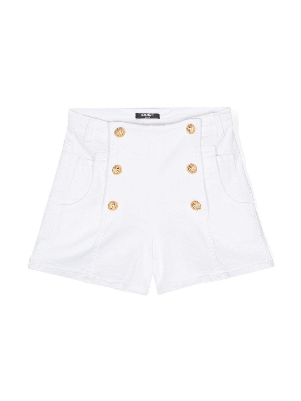 Balmain Kids 纽扣镶嵌牛仔短裤 - 白色