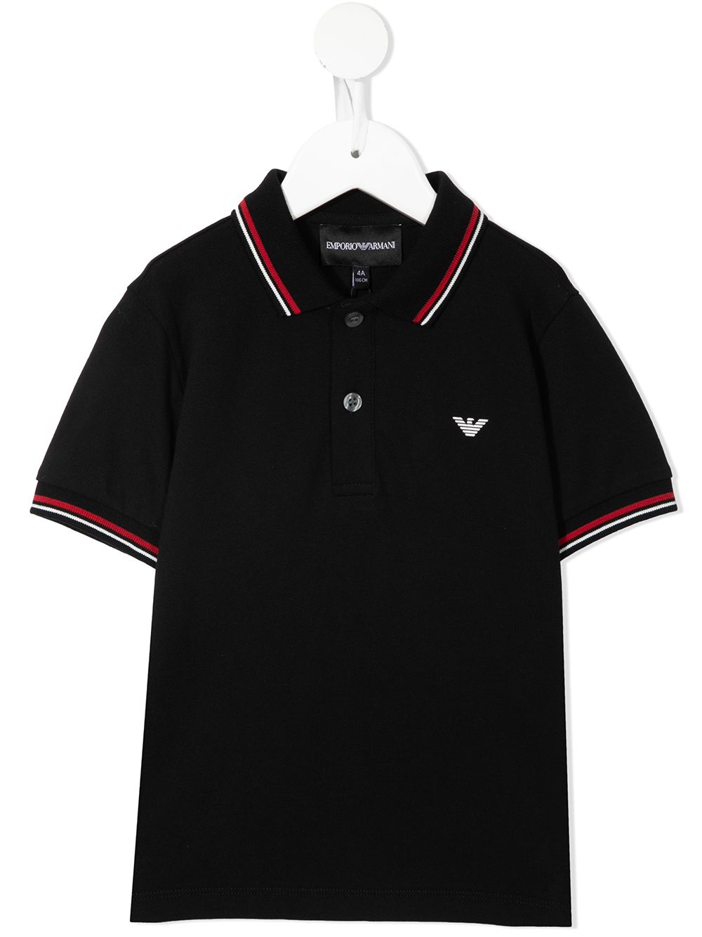 Emporio Armani Kids 条纹边饰polo衫 - 黑色