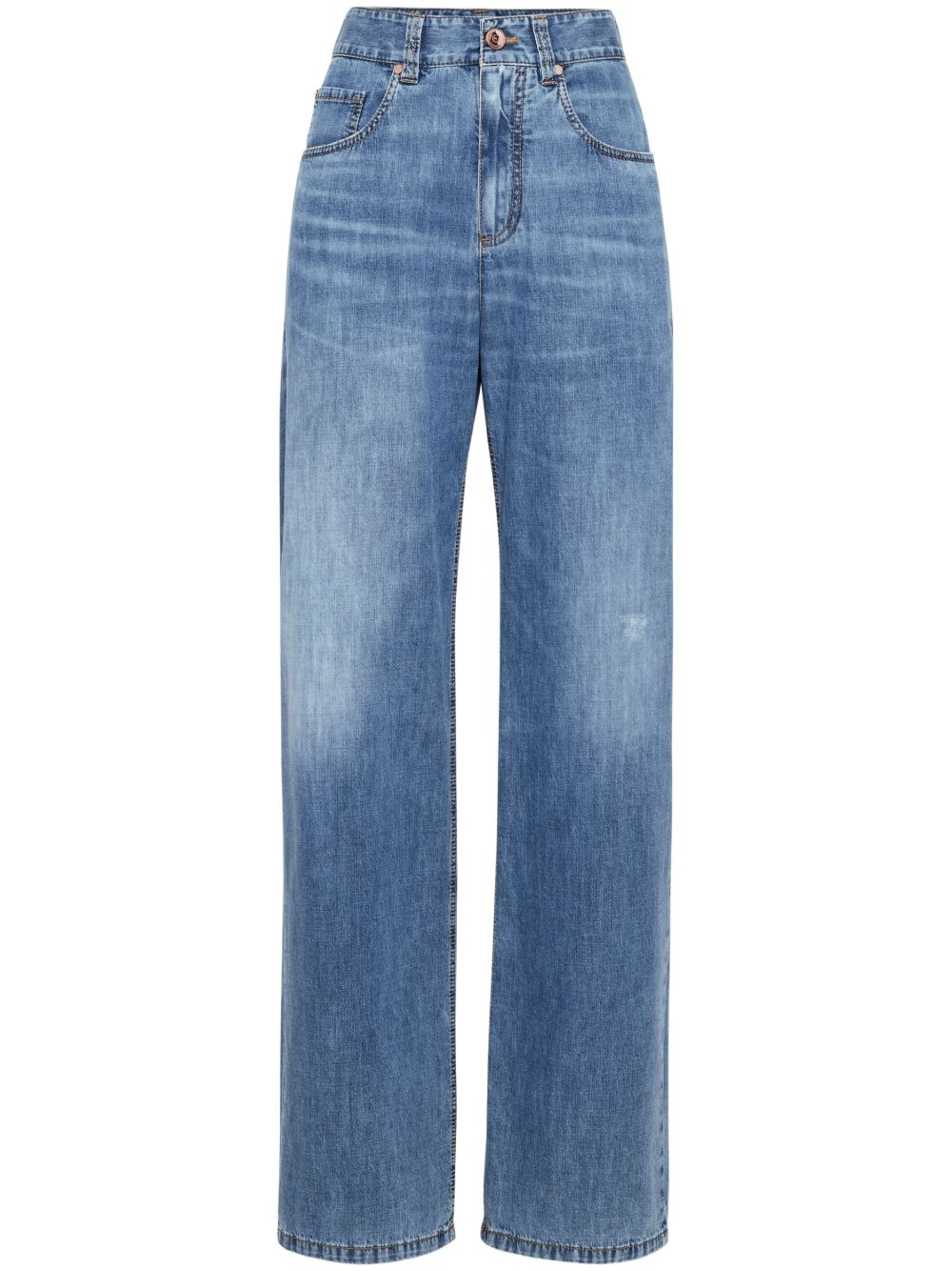 Brunello Cucinelli 高腰直筒牛仔裤 - 蓝色