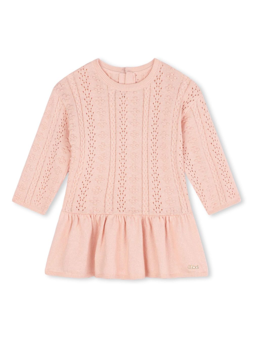 Chloé Kids logo刺绣网眼针织迷你连衣裙 - 粉色
