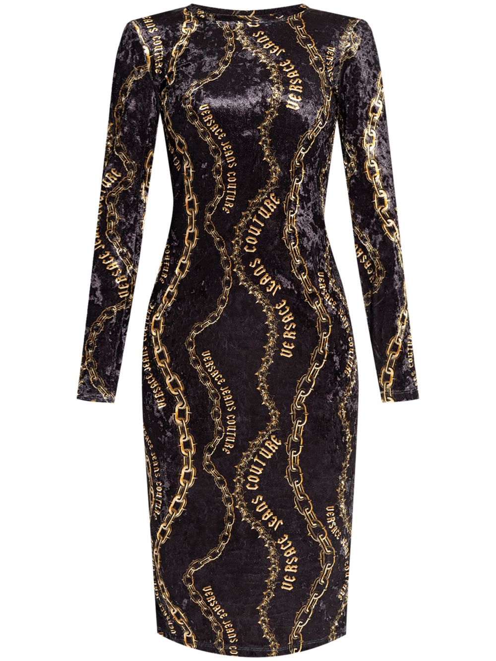 Versace Jeans Couture Chain Couture 印花中长连衣裙 - 黑色