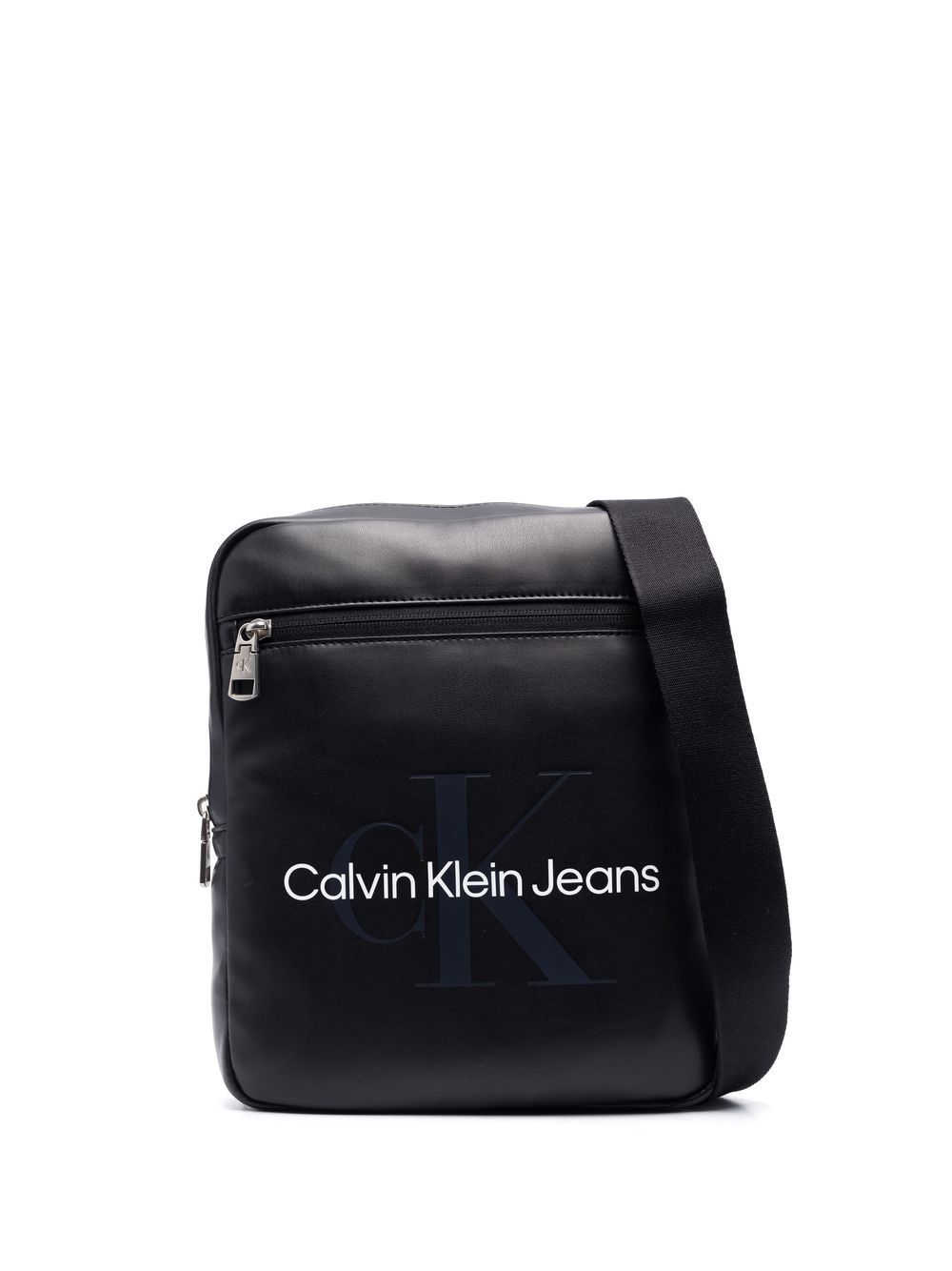 Calvin Klein Jeans logo印花皮质斜挎包 - 黑色
