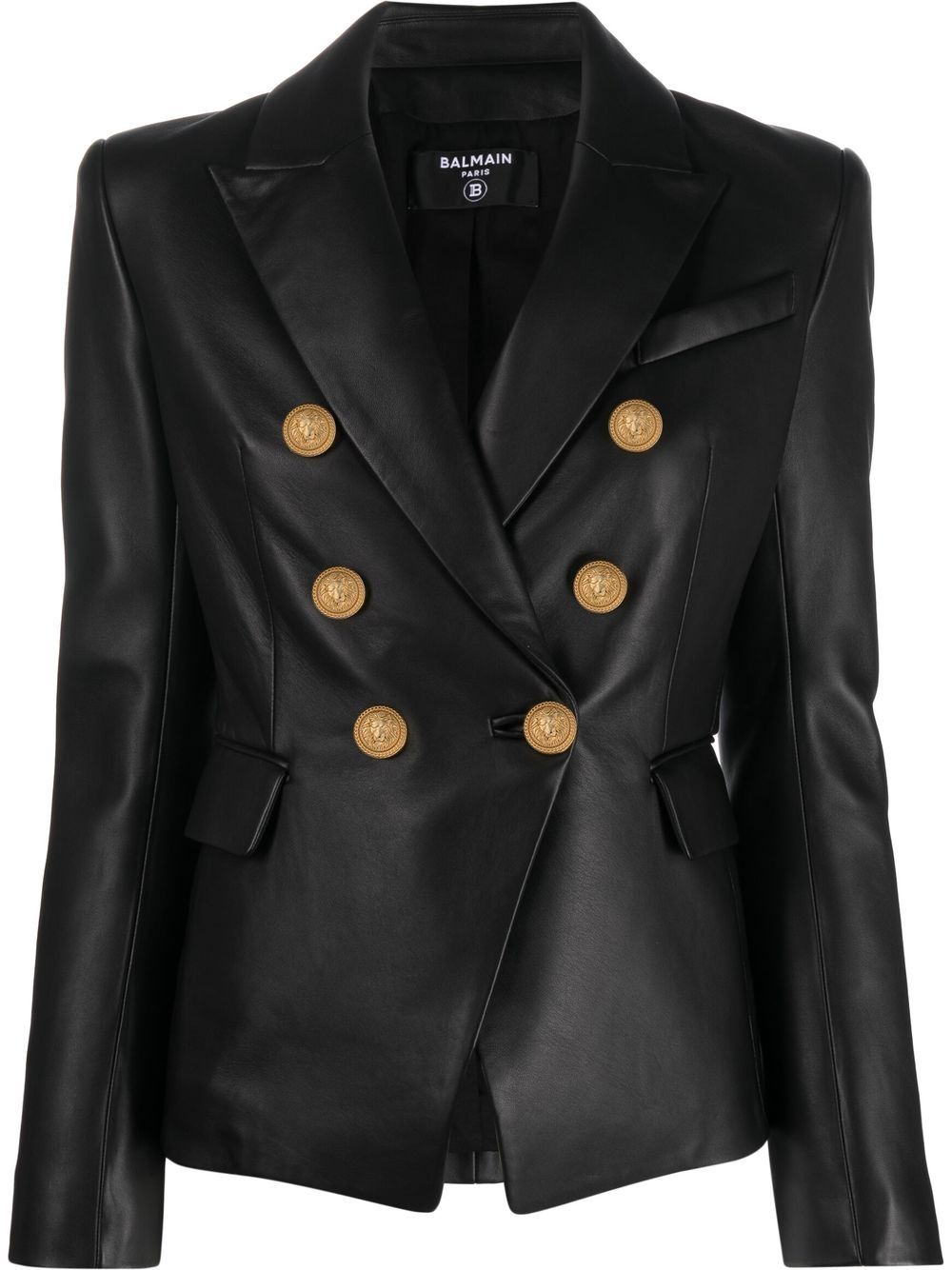 Balmain 巴尔曼 双排扣皮质西装夹克 - 黑色