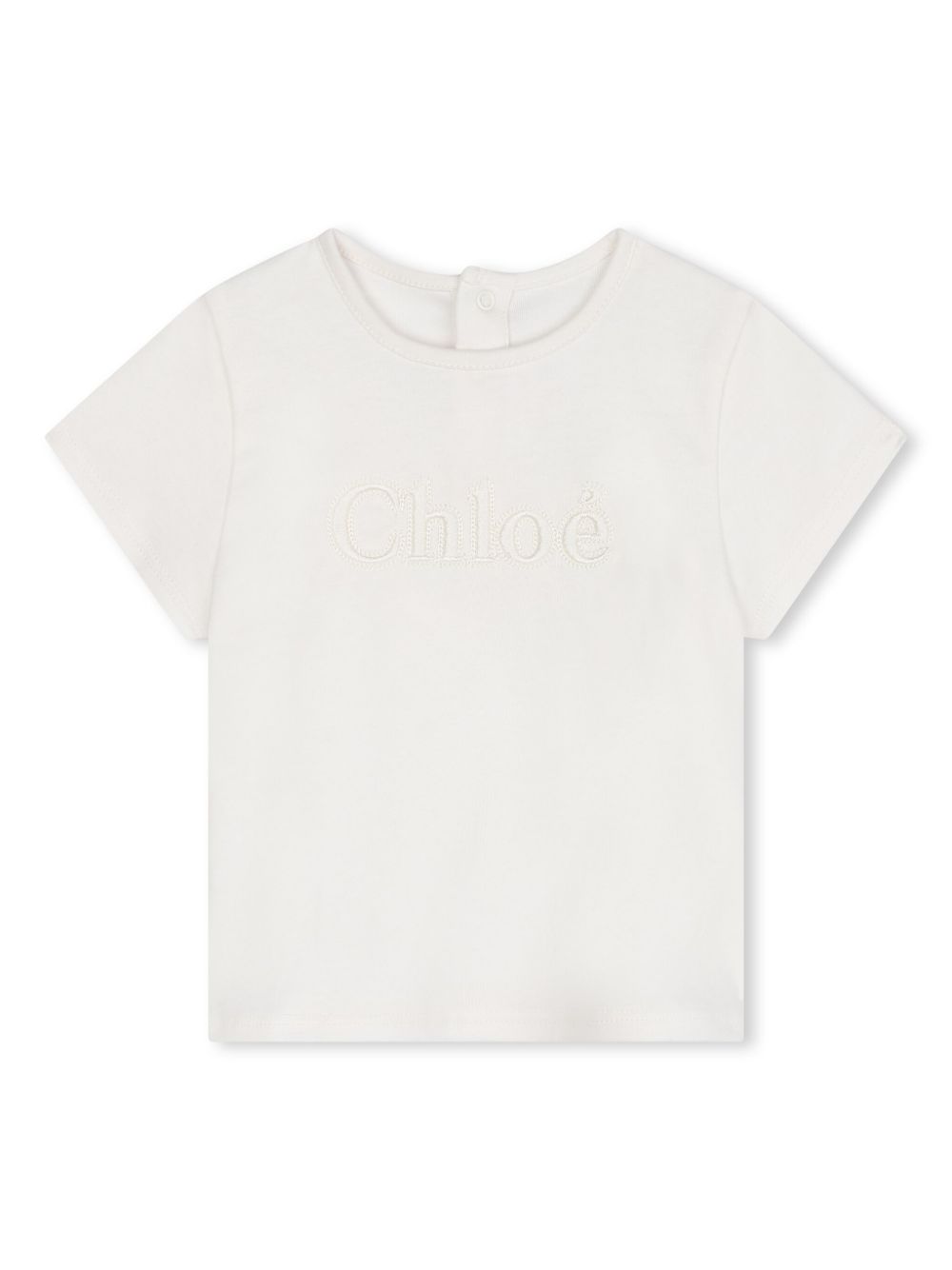 Chloé Kids 刺绣logo棉T恤 - 白色