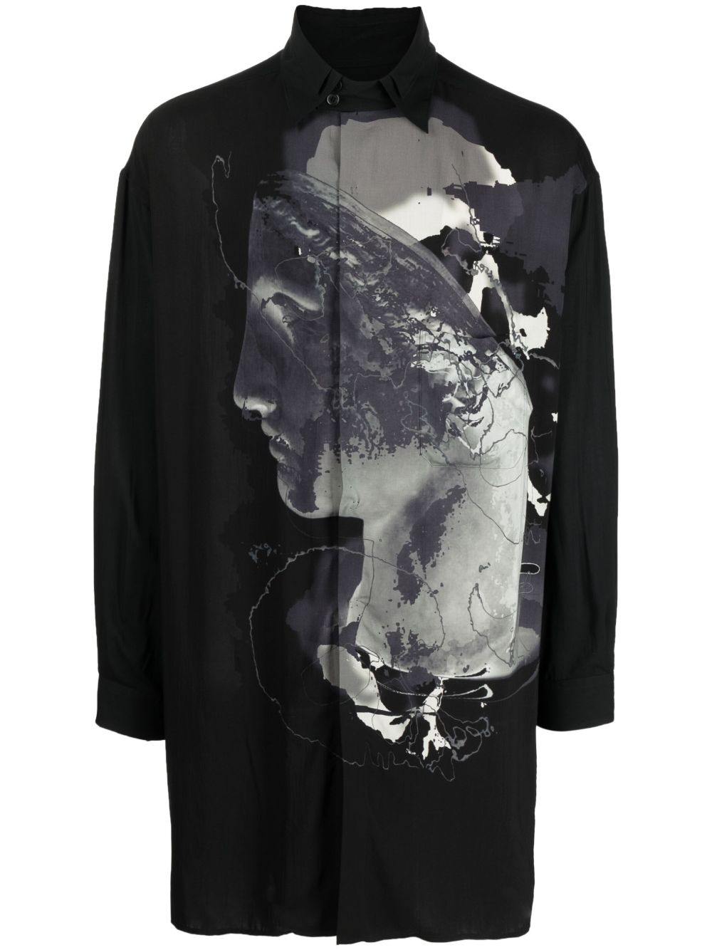 Yohji Yamamoto 图案印花长袖衬衫 - 黑色