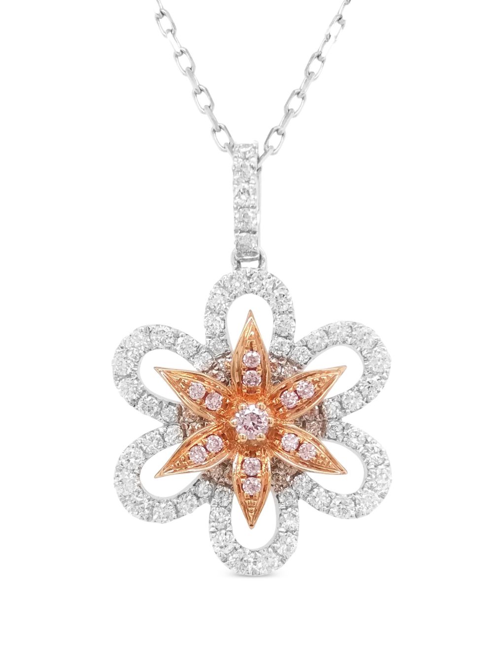 HYT Jewelry 黄金铂金花卉钻石吊饰项链 - 银色