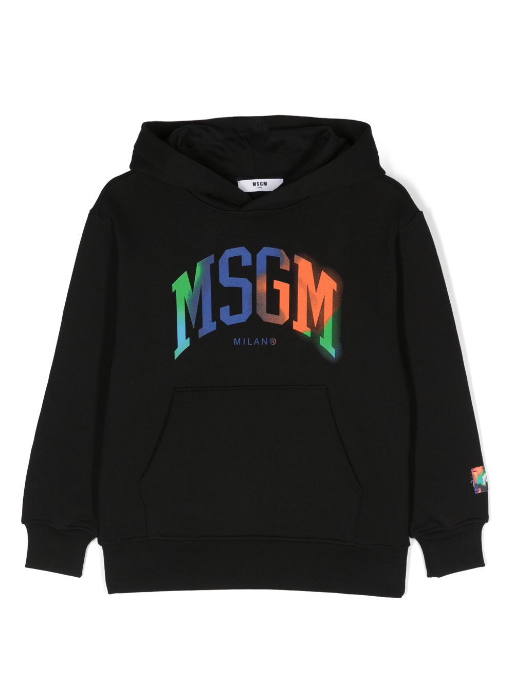 MSGM Kids logo印花棉连帽衫 - 黑色