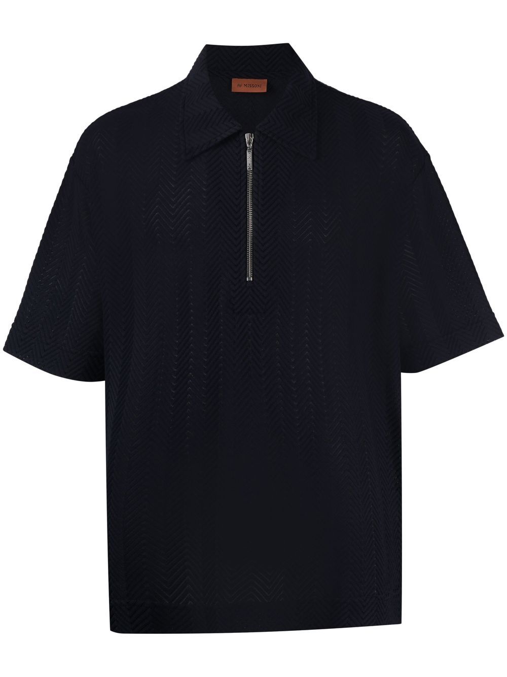 Missoni 人字纹图案拉链领polo衫 - 蓝色