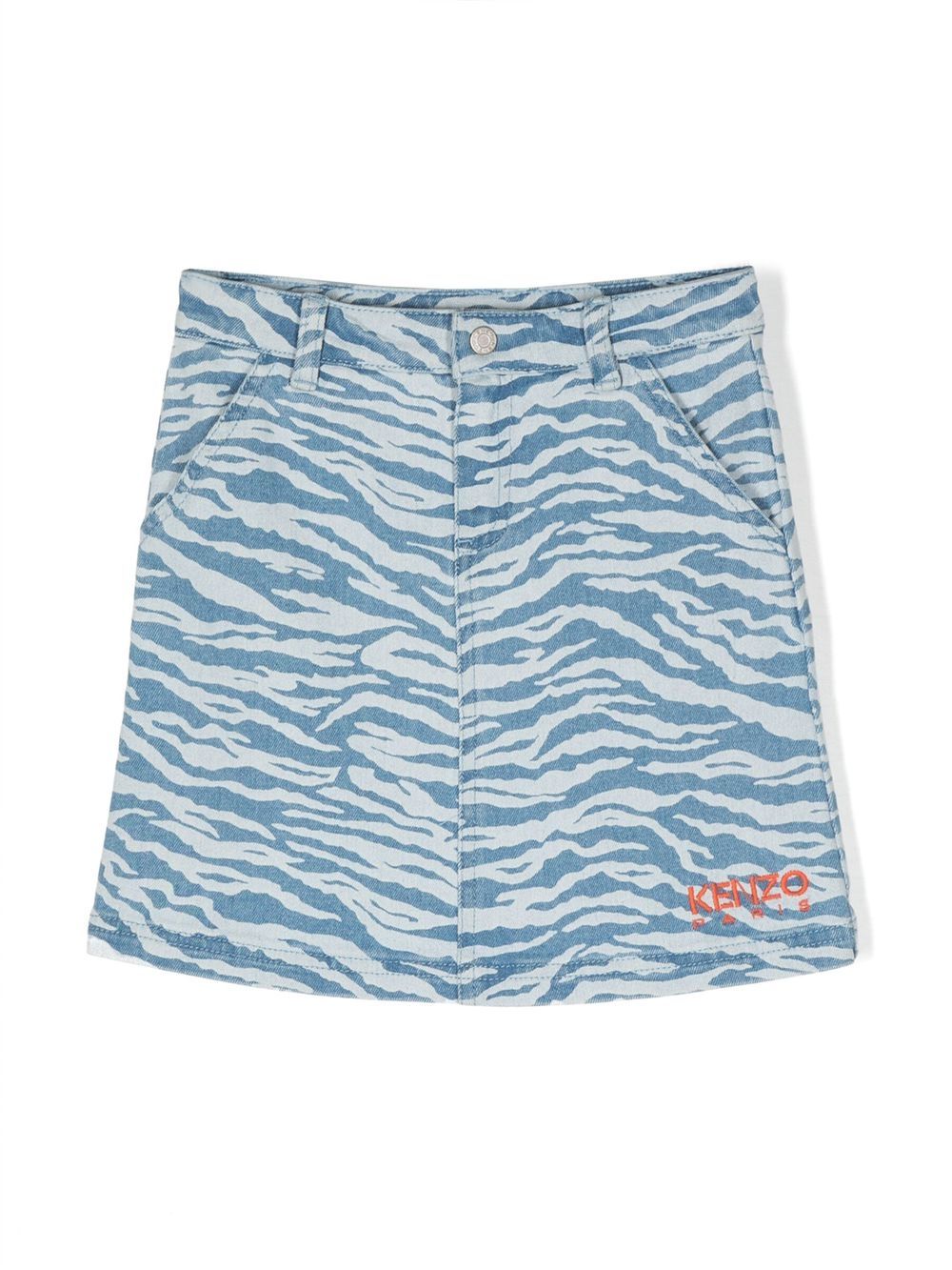 Kenzo Kids 老虎印花牛仔半身裙 - 蓝色