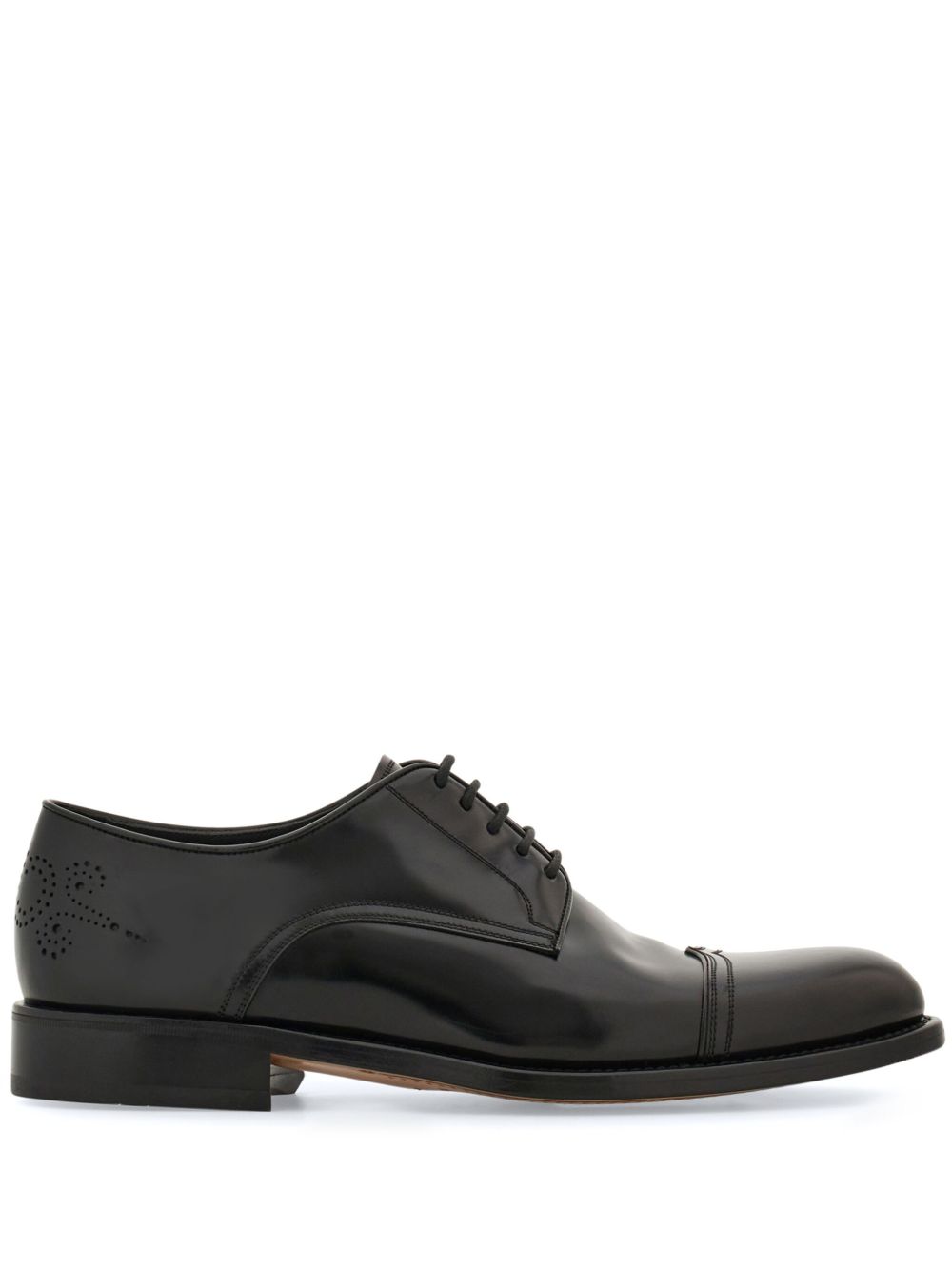 Ferragamo 穿孔皮质德比鞋 - 黑色