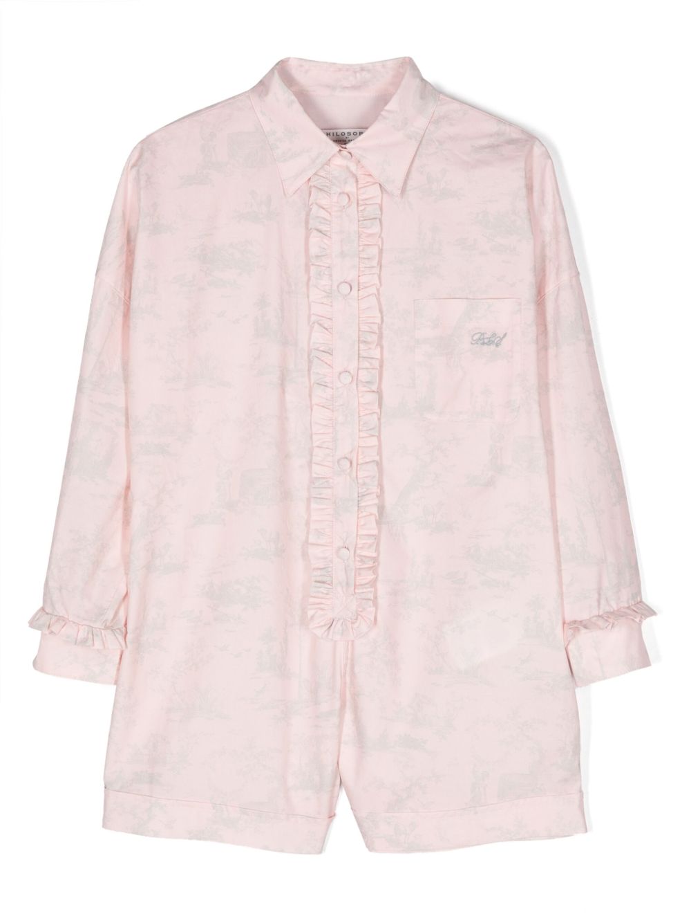Philosophy Di Lorenzo Serafini Kids Toile de Jouy 印花府绸连体短裤 - 粉色
