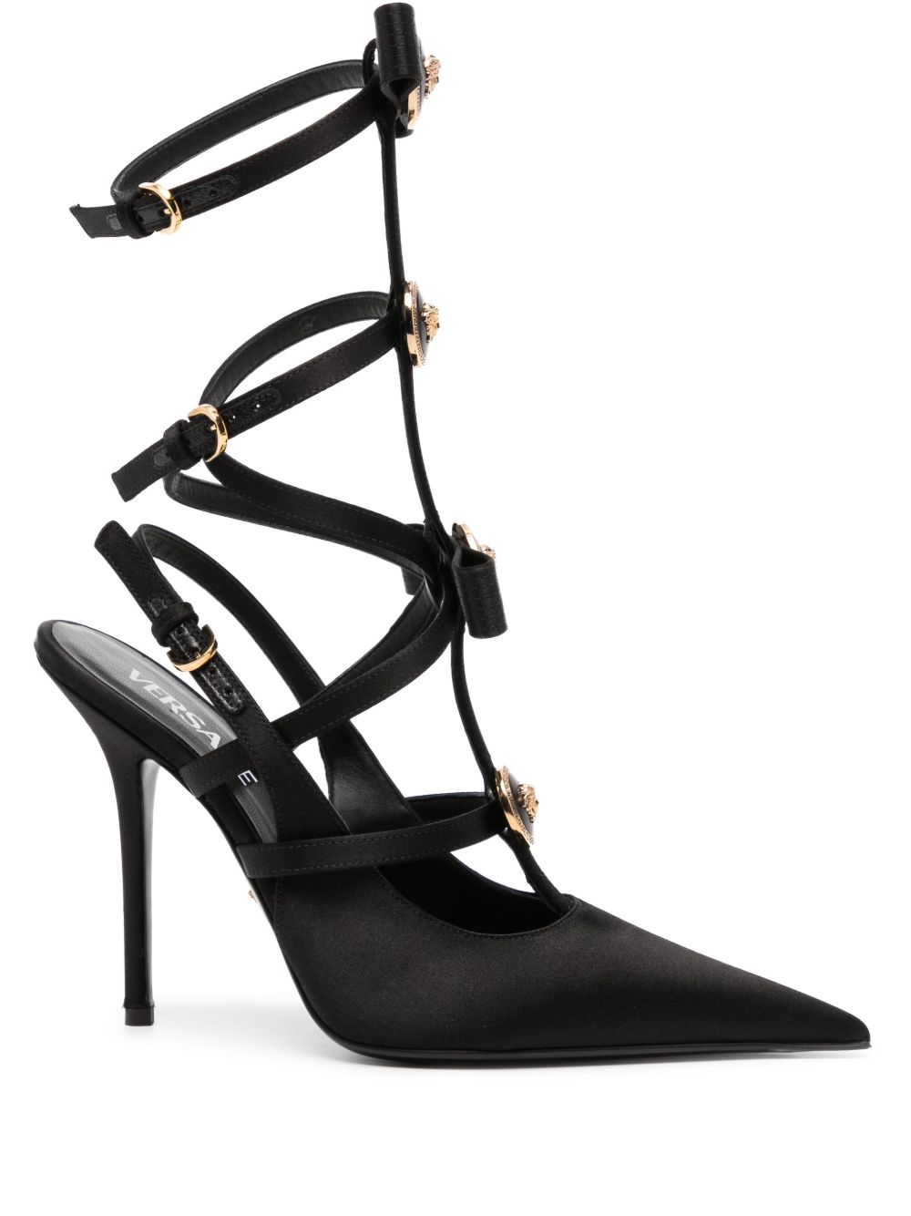 Versace Gianni Ribbon 缎面笼形高跟鞋 - 黑色
