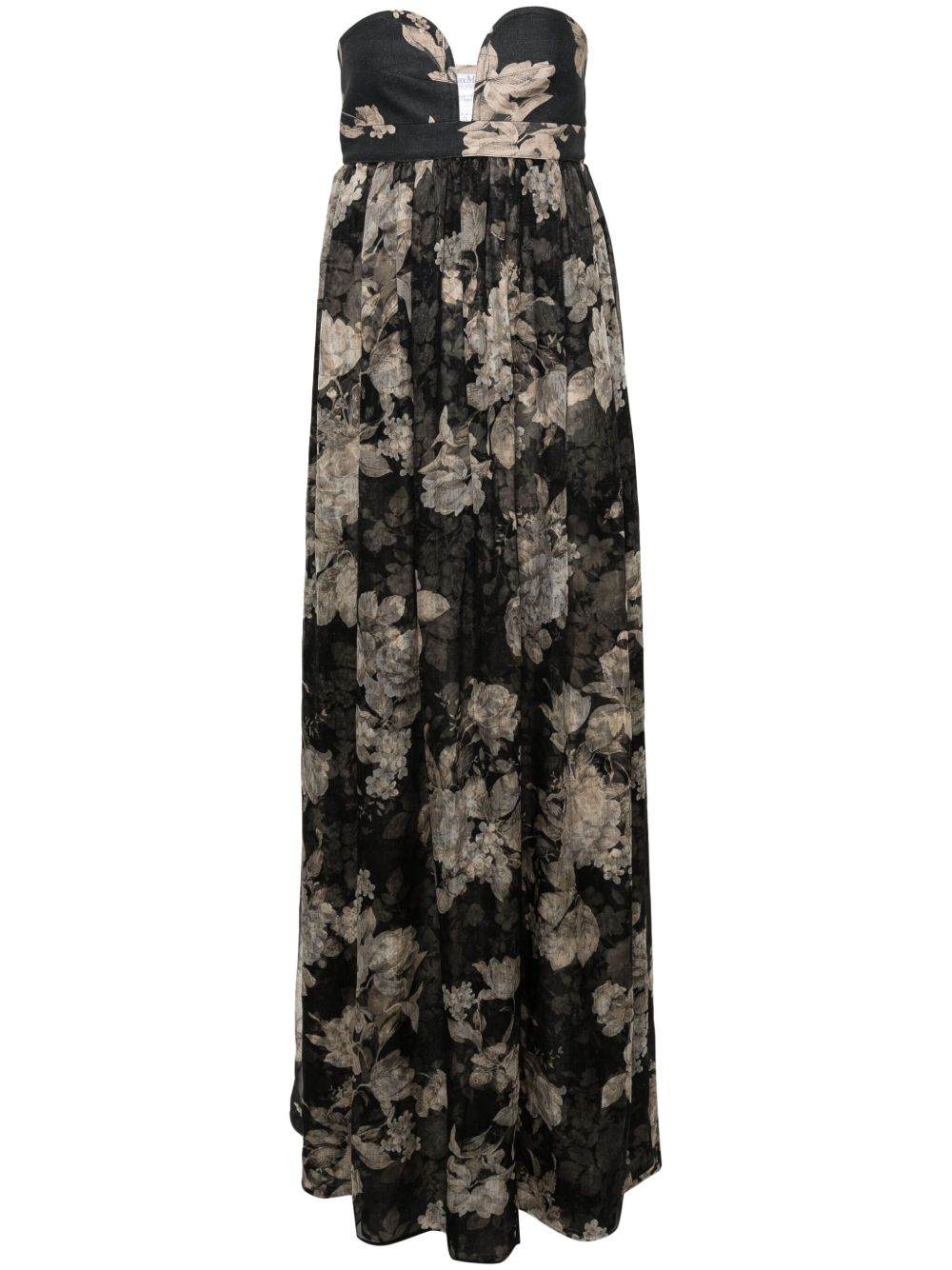 Max Mara 花卉印花緊身胸衣式超長連身裙 - 黑色