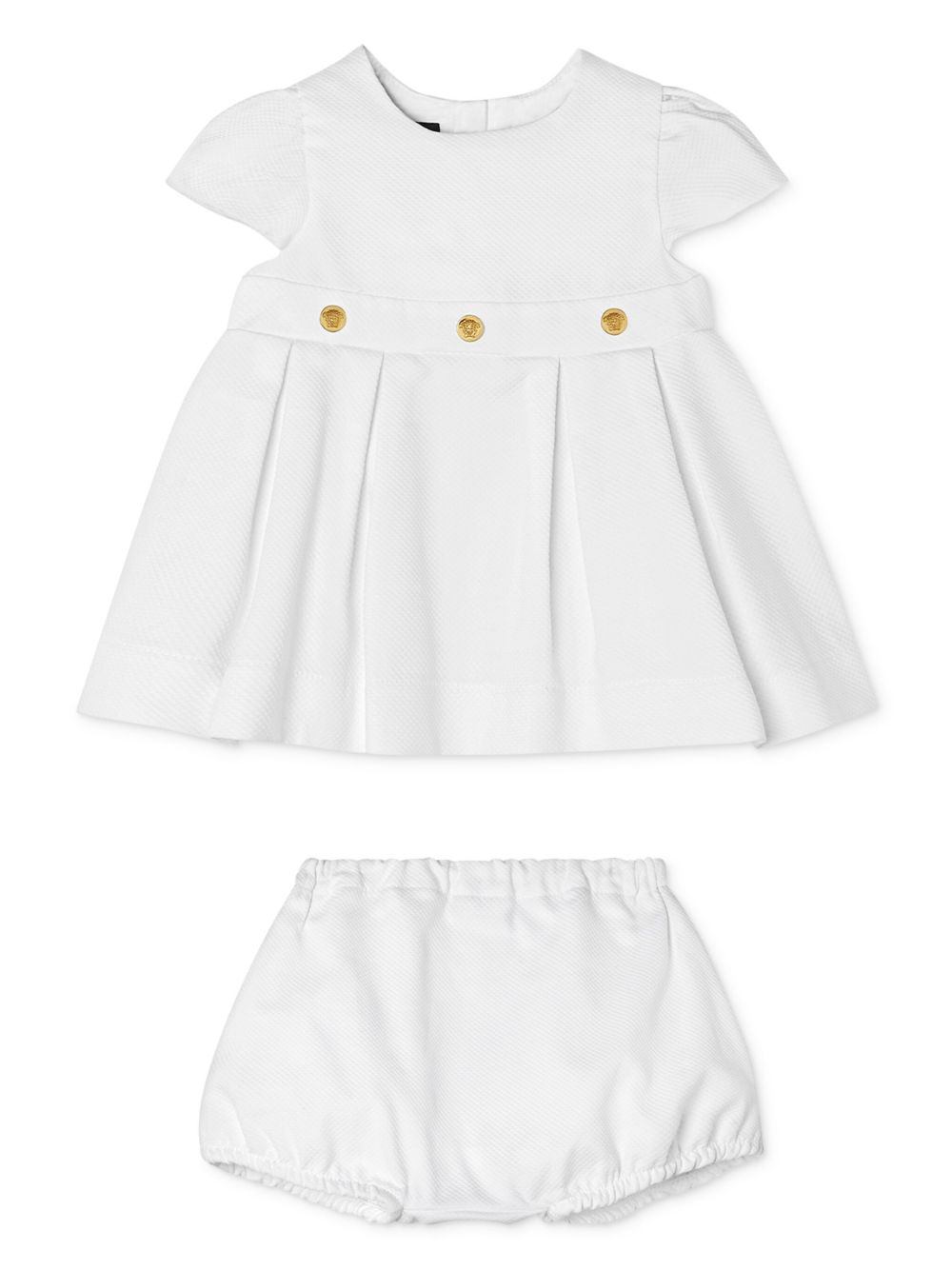 Versace Kids Medusa Head 褶饰连衣裙套装 - 白色