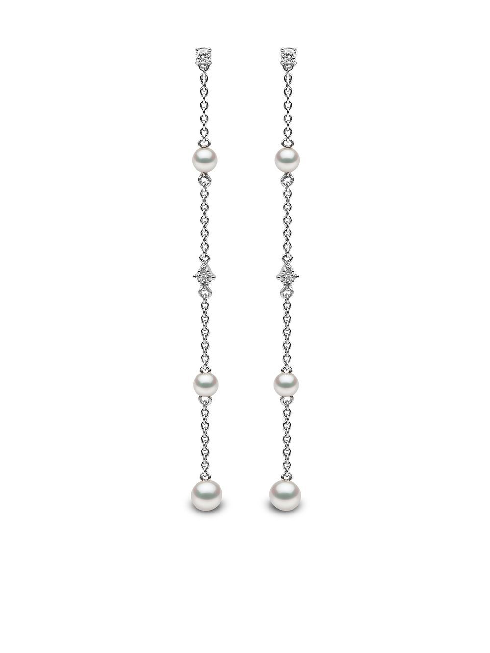 Yoko London Trend 18K白金淡水珍珠钻石耳环 - 银色