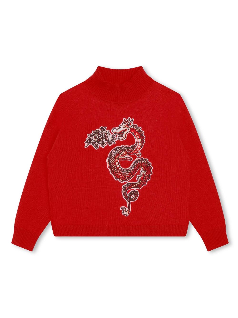 Kenzo Kids logo嵌花针织高领毛衣 - 红色
