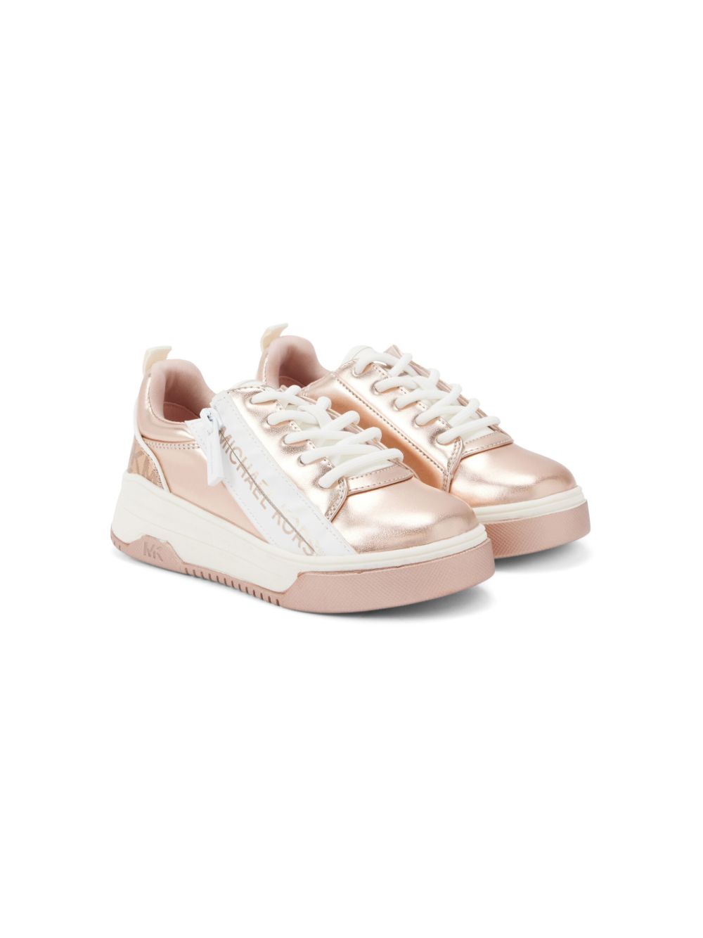 Michael Kors Kids logo印花金属感运动鞋 - 粉色