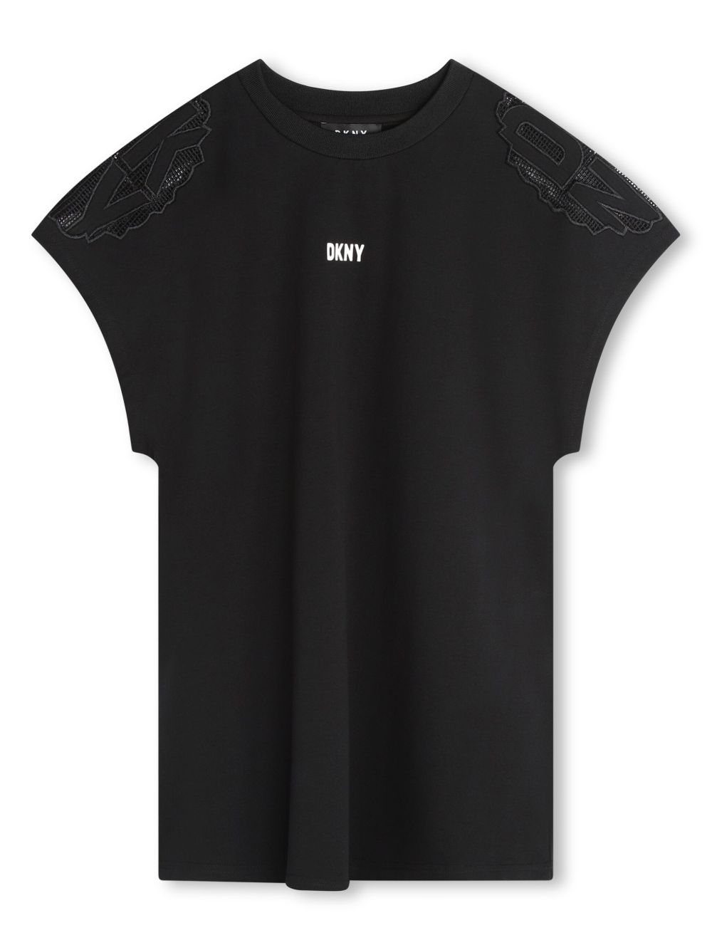 Dkny Kids logo刺绣短袖连衣裙 - 黑色