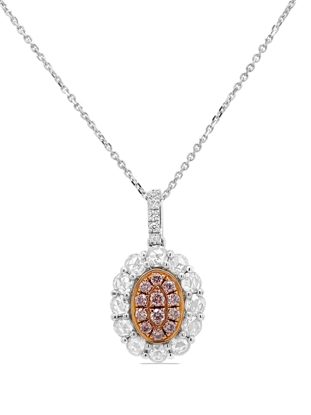 HYT Jewelry 铂金白色粉色钻石项链 - 银色