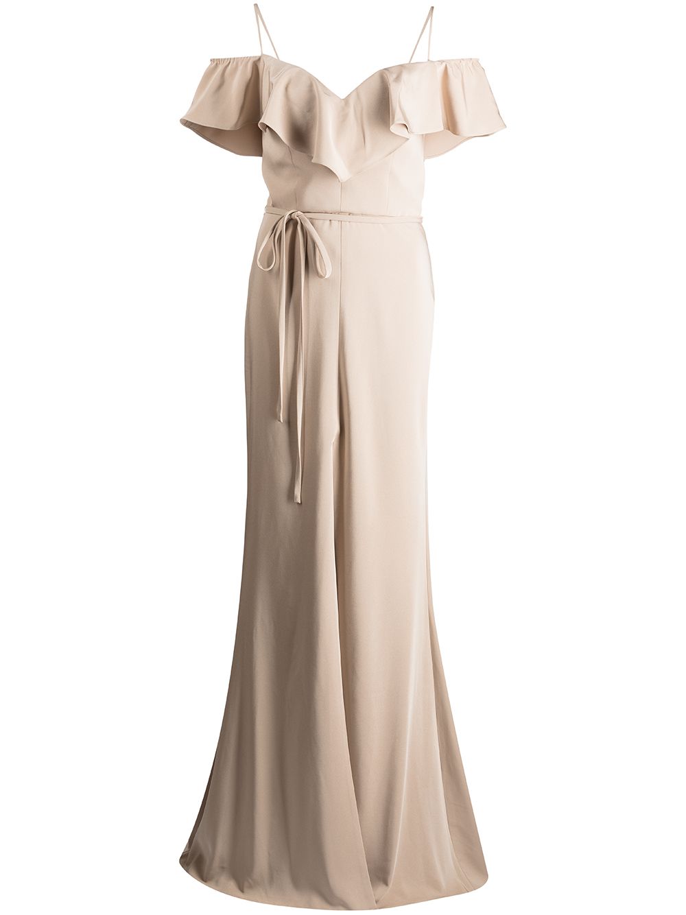 Marchesa Notte Bridesmaids 荷叶边饰底曳地礼服 - 褐色