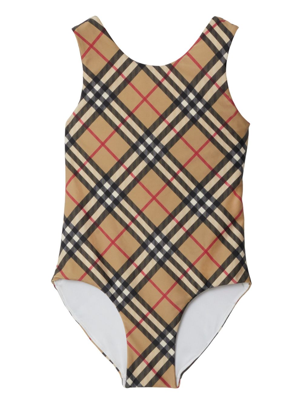 Burberry Kids 圆领格纹连体泳衣 - 中性色
