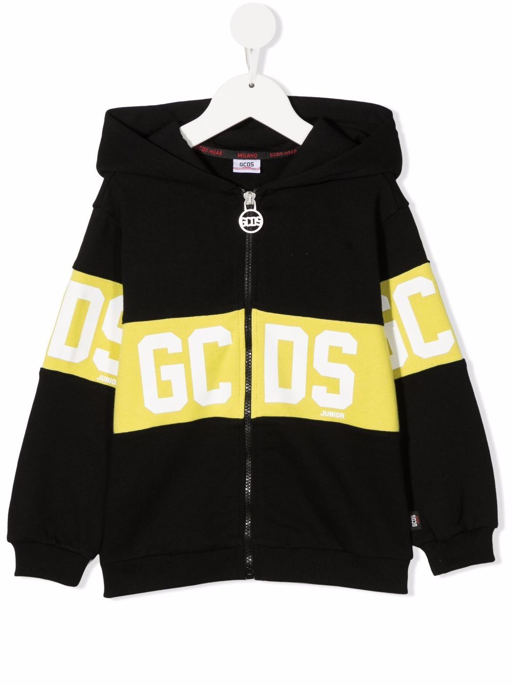 Gcds Kids logo印花拉链连帽衫 - 黑色