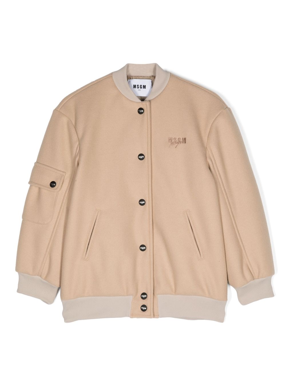 MSGM Kids logo刺绣毛毡飞行员夹克 - 中性色