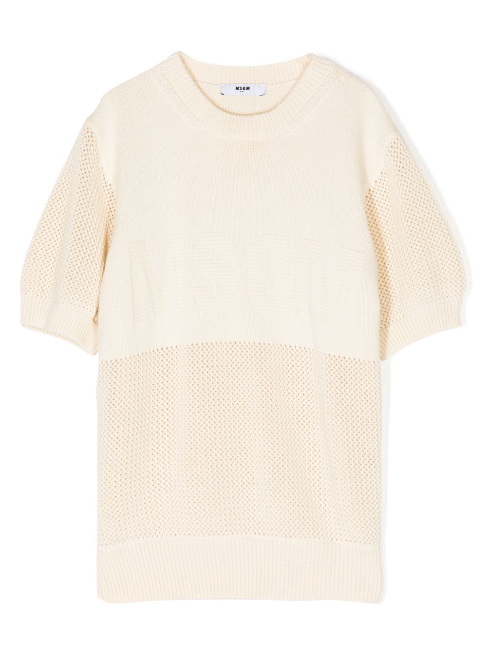 MSGM Kids 圆领针织棉T恤 - 中性色