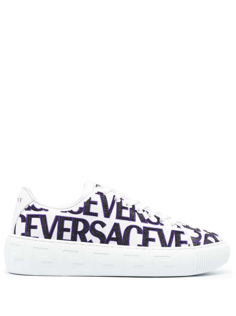 Versace logo刺绣板鞋 - 白色
