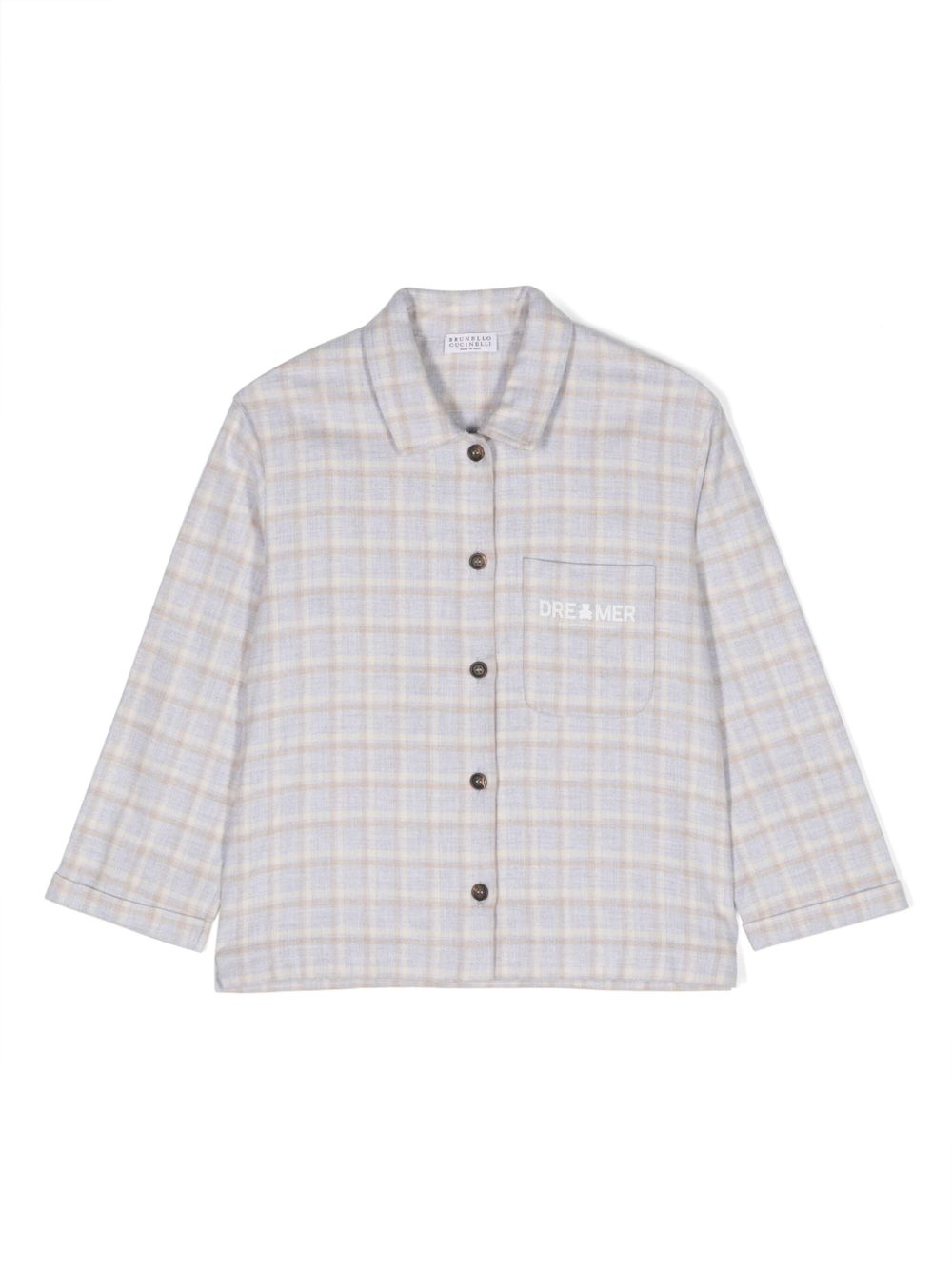 Brunello Cucinelli Kids 格纹法兰绒睡衣衬衫 - 灰色
