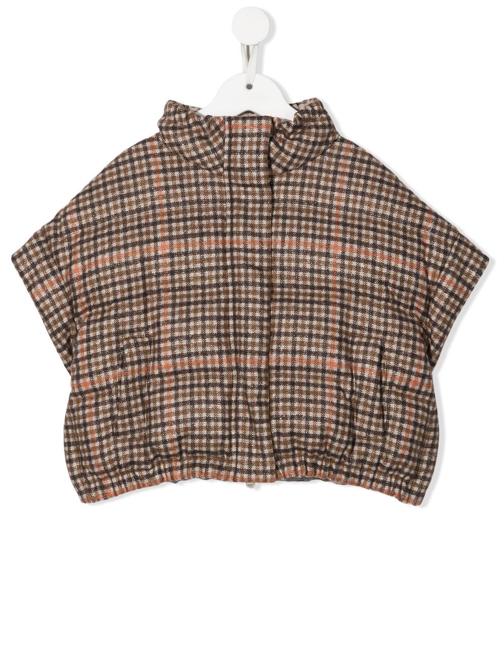Brunello Cucinelli Kids 格纹填充夹克 - 中性色