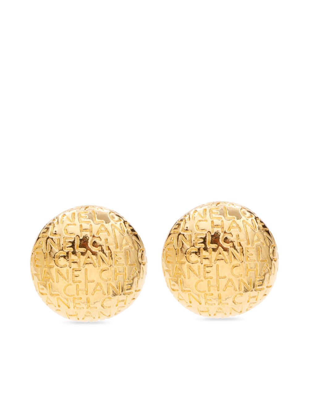 CHANEL Pre-Owned logo凹面压花纽扣夹扣式耳环（1999年典藏款） - 金色
