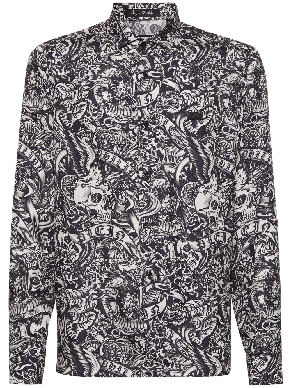 Philipp Plein 刺青印花真丝衬衫 - 黑色