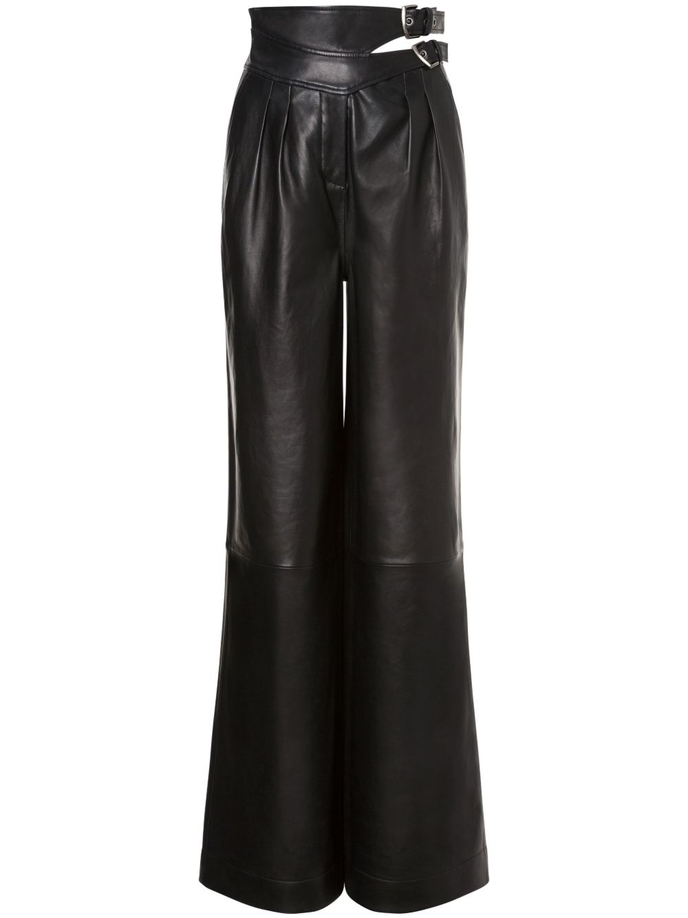 Alberta Ferretti 双扣环皮质长裤 - 黑色