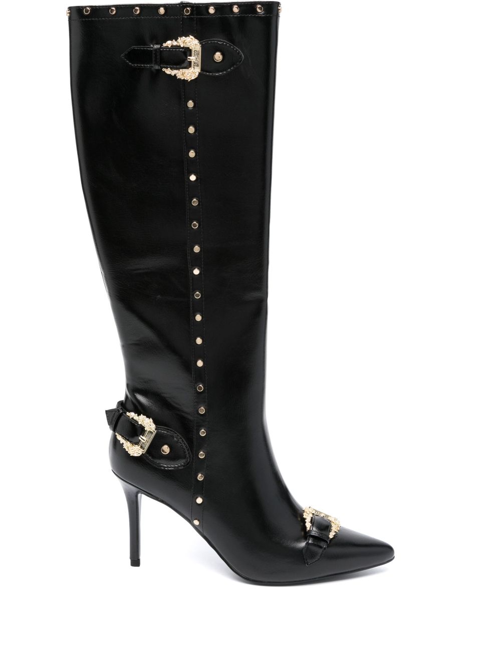 Versace Jeans Couture 巴洛克扣环高跟靴 - 黑色