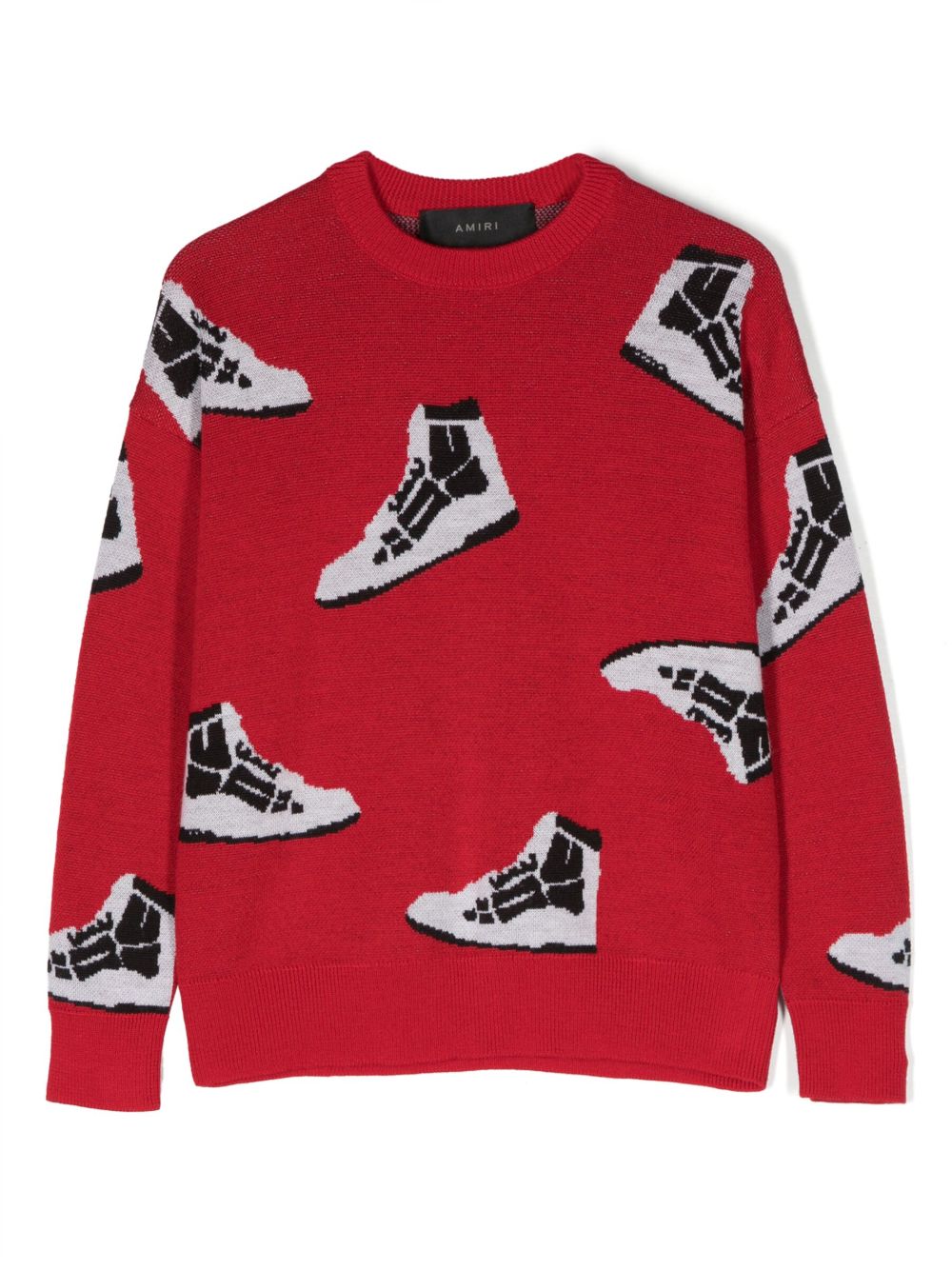 AMIRI KIDS 图案嵌花针织羊毛毛衣 - 红色
