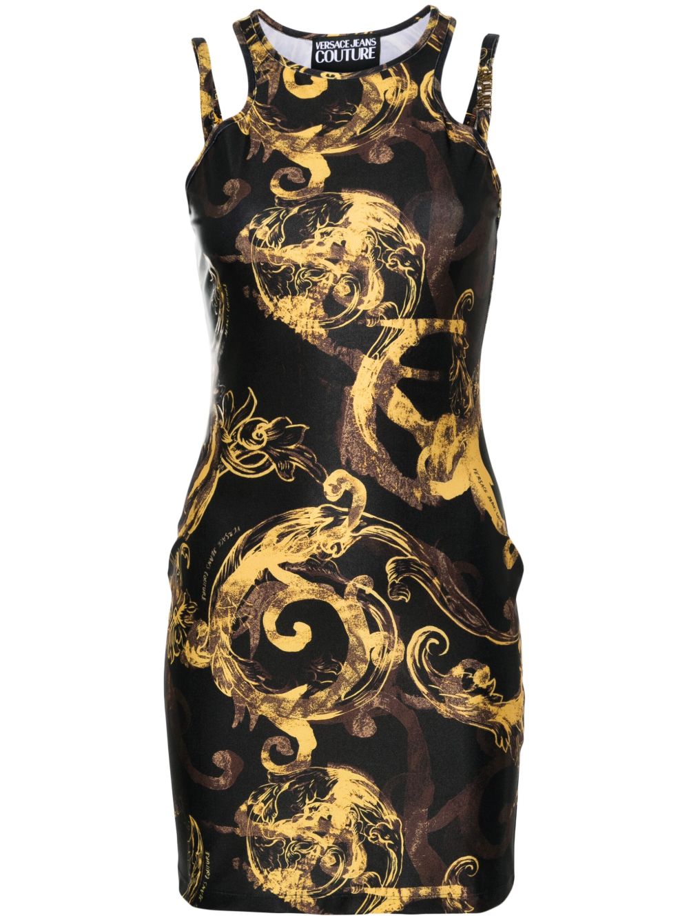 Versace Jeans Couture Watercolour Couture 印花中长连衣裙 - 黑色